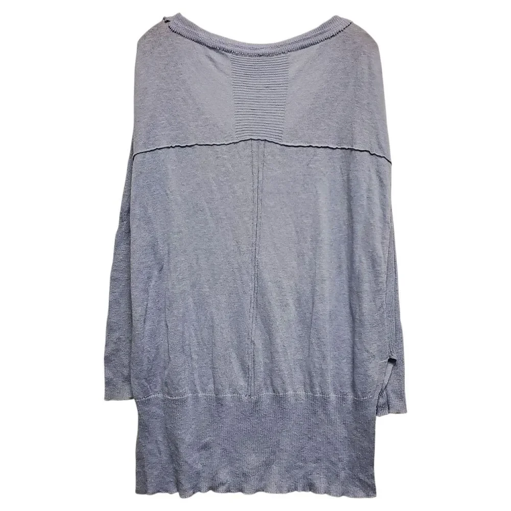 FREE PEOPLE Sweater Womens Medium Blue Scoop Neck Linen Blend Pullover Boho